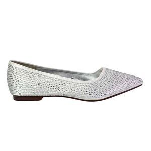 XY London Womens/Ladies Marshall Rhinestone Pointed Flat Ballerina Flats / White